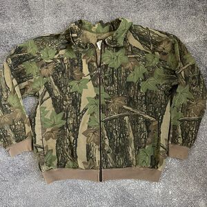Men's Vintage 90's Ocoee Treebark Camo Duck Hunting Light Bomber Zip Jacket Sz M